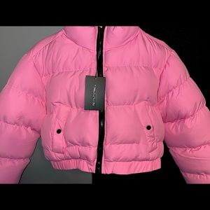 Pink Cropped Bubble Zip Detail Puffer Jacket